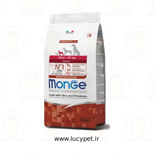 غذای خشک سگ مینی پاپی و مینی جونیور مونژه طعم گوشت بره و برنج 2.5 کیلوگرم